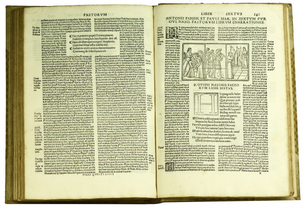 P. Ovidii Nasonis Fastorvm Libri Diligenti Emendatione. Typis impresse aptissimisq[ue] figuris ornate co[m]mentatoribus Antonio Consta[n]tio Fanensi : Paulo Marso piscinate viris clarissimis additis quibusda[m] versibus q[ui] deera[n]t in aliis codicibus insup[er] grecis characteribus vbi deera[n]t in aliis impressio[n]ibus : appositis reb[us] notabilib[us] q[ui]busda[m] in margi[n]e vna cu[m] Tabula in ordi[n]e alphabeti : q[uae] nullo i[n] alio codice impressa reperies. 