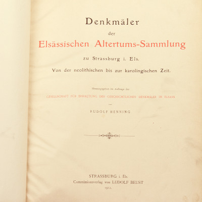 Denkmäler der Elsässischen Altertums-Sammlung zu Strassburg i. Els. Von der neolithischen bis zur karolingischen Zeit. 