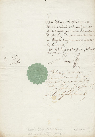 Fragment de pièce notariale manuscrite. 