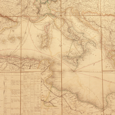 Carte de la navigation à vapeur dans le bassin de la méditerranée. 