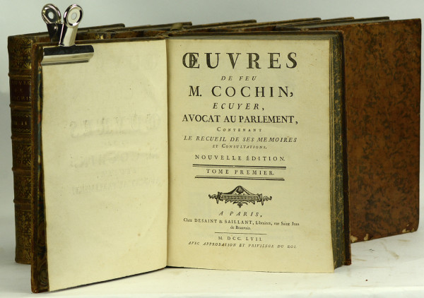 Œuvres de feu M. Cochin, Écuyer, Avocat au Parlement, contenant le recueil de ses mémoires et consultations. Nouvelle édition. 