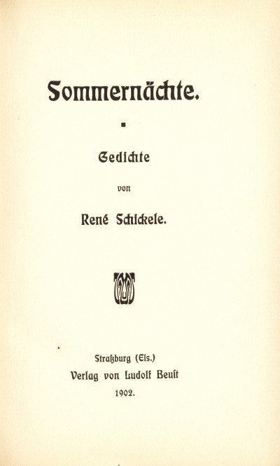 Sommernächte. Gedichte von René Schickelé. 