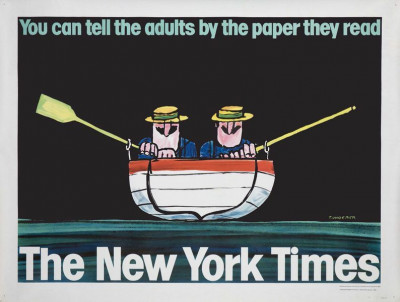 Affiche originale lithographiée pour le New York Times : "You can tell the adults by the paper they read". 