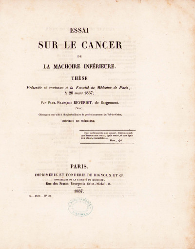 Essai sur le cancer de la mâchoire inférieure. 