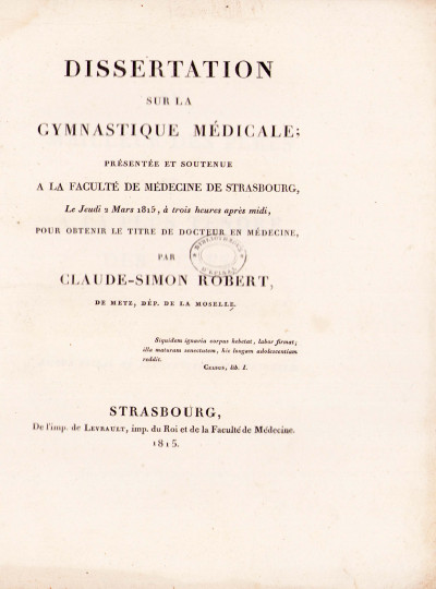 Dissertation sur la gymnastique médicale. 