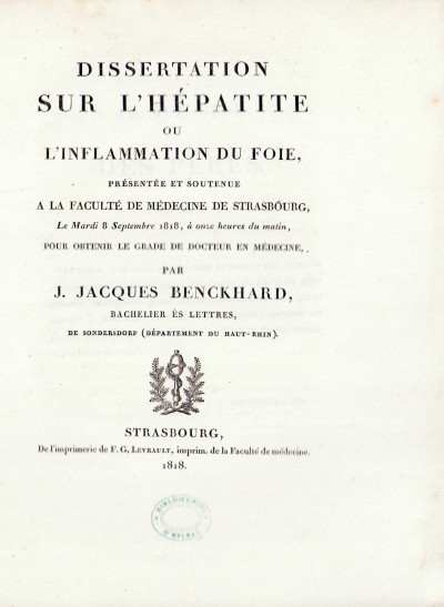 Dissertation sur l'hépatite ou inflammation du foie. 