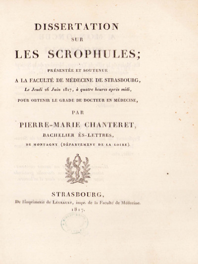 Dissertation sur les scrophules (sic). 