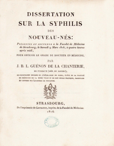 Dissertation sur la syphilis des nouveau-nés. 