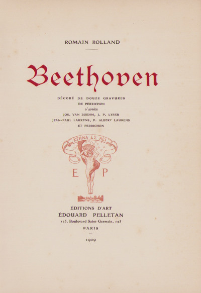 Beethoven. Décoré de douze gravures de Perrichon d'après Jos. van Boehm, J. P. Lyser, Jean-Paul Laurens, P. Albert Laurens et Perrichon. 