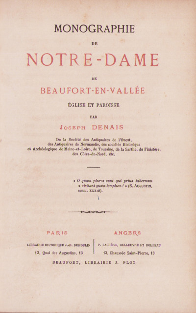 Monographie de Notre-Dame de Beaufort-en-Vallée, église et paroisse. 