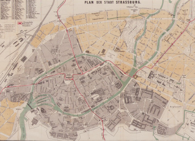 Plan der Stadt Strassburg nebst erweiterung. Mit einem Übersichtskarten der Umgebung. Fünfte redivirte Auflage. 