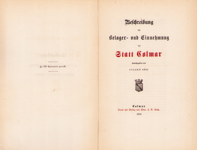 Beschreibung der Belager- und Einnehmung der Statt Colmar, herausgegeben von Julien Sée. 
