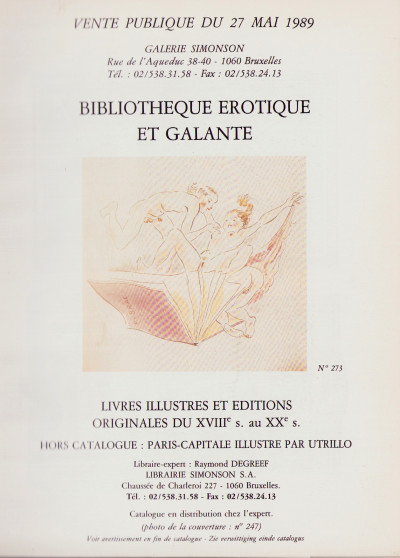 Bibliothèque érotique et galante. Vente publique du 27 mai 1989. 