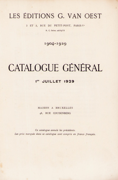Les éditions G. Van Oest. 1904-1929, catalogue général 1er juillet 1929. 