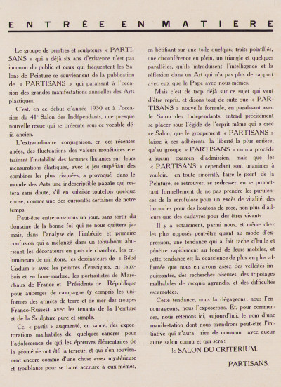 Partisans. Tribune libre du grouope "Partisans". 4e série, janvier-février 1930 : Le Salon des Indépendants. 