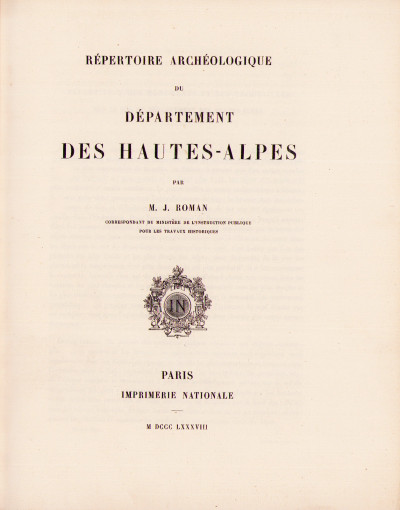 Répertoire archéologique du département des Hautes-Alpes. 