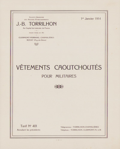 Vêtements caoutchoutés pour militaires. Catalogue n° 401. 