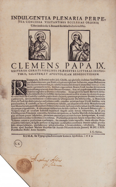 Indulgentia plenaria perpetua concessa visitantibus ecclesias ordinis Cisterciensis in die S. Bernardi Ecclesiae Doctoris melliftlui. 