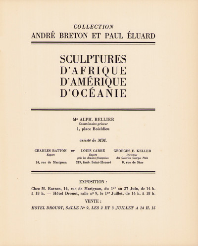 Collection André Breton et Paul Éluard. Sculptures d'Afrique, d'Amérique, d'Océanie. 