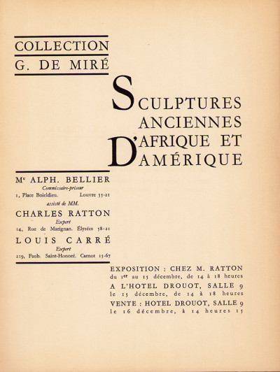 Collection G. de Miré, Sculptures anciennes d'Afrique et d'Amérique. 