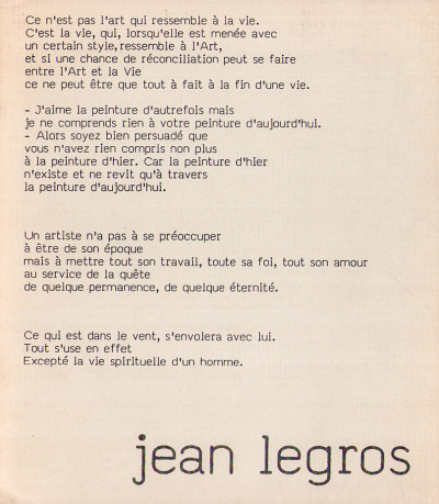 Jean Legros. 1917 - 1981. 4 octobre - 7 décembre 1989. 