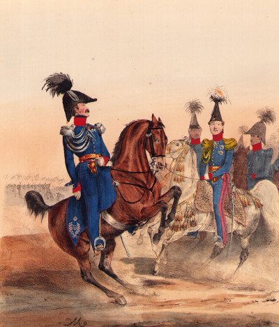 Réunion de 53 lithographies aquarellées et gommées issues de l'ouvrage : "Saemmtliche Truppen von Europa in characteristischen Gruppen dargestellt". 