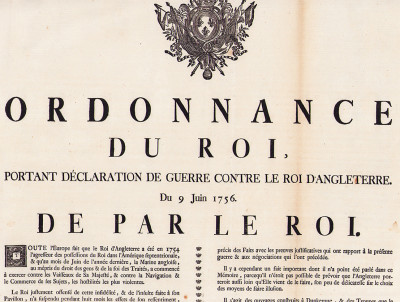 Ordonnance du roi, portant déclaration de guerre contre le roi d'Angleterre. Du 9 juin 1756. 