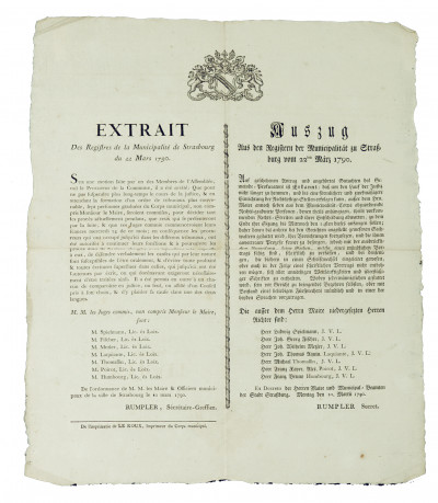 Extrait des Registres de la Municipalité de Strasbourg du 22 mars 1790. 