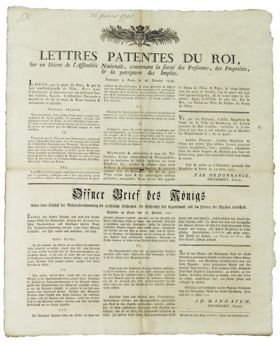 Lettres patentes du Roi, sur un Décret de l'Assemblée nationale, concernant la sûreté des Personnes, des Propriétés & la perception des Impôts. 