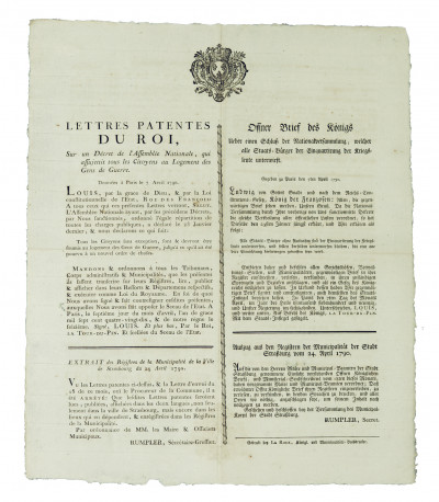 Lettres patentes du Roi, sur un Décret de l'Assemblée nationale, qui assujettit tous les Citoyens au Logement des Gens de guerre. 