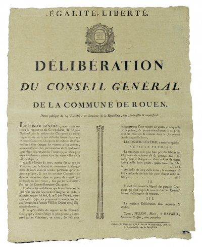 Délibération du Conseil général de la Commune de Rouen. Séance publique du 24 Pluviôse, an deuxième de la République, une, indivisible & impérissable. 