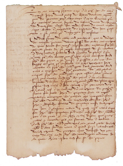 Pièce manuscrite et signée (signature illisible). Relation d'un incident survenu en 1563 à Arles, par un notaire arlésien, survenu le 19 août 1563 en l'église Saint Trophime. 
