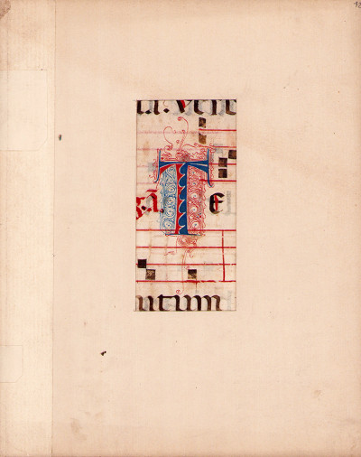 Lettrine manuscrite issue d'une page d'antiphonaire. 