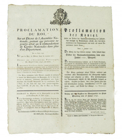 Proclamation du Roi, sur un décret de l'Assemblée Nationale, portant que personne ne pourra avoir un Commandement de Gardes Nationales dans plus d'un département. 