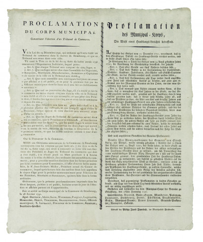 Proclamation du Corps Municipal concernant l'élection d'un tribunal de commerce. 