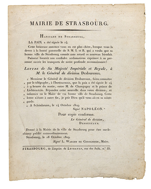 Habitants de Strasbourg, LA PAIX a été signée le 14. 