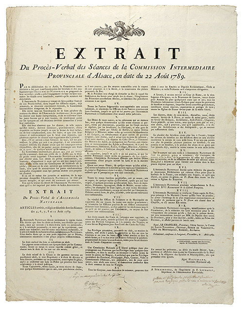 Extrait du Procès-Verbal des Séances de la Commision Intermédiaire Provinciale d'Alsace, en date du 22 août 1789. 