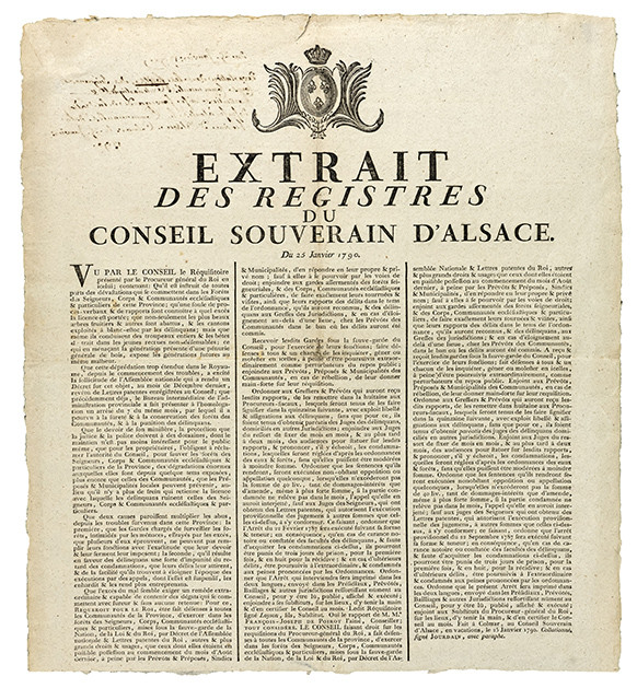 Extrait des registres du Conseil souverain d'Alsace du 25 janvier 1790. 