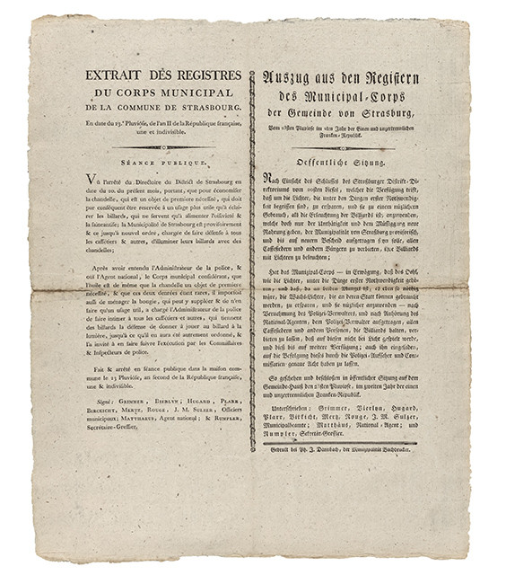 Extrait des registres du corps municipal de la commune de Strasbourg. En date du 23e Pluviôse, de l'an II de la République française, une et indivisible. 