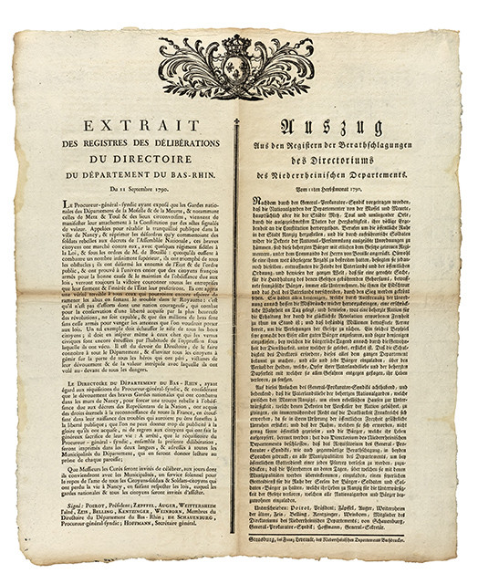 Extrait des registres des délibérations du Directoire du Département du Bas-Rhin, du 11 septembre 1790. 