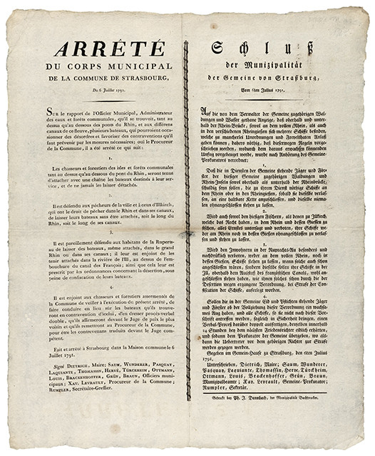 Arrêté du corps municipal de la Ville de Strasbourg, du 6 juillet 1791. 