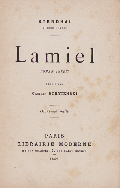 Lamiel. Roman inédit publié par Casimir Stryienski. 
