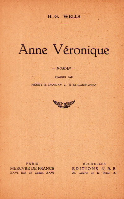 Anne Véronique. Roman traduit de l'anglais par Henry-D. Davray et B. Kozakiewicz. 