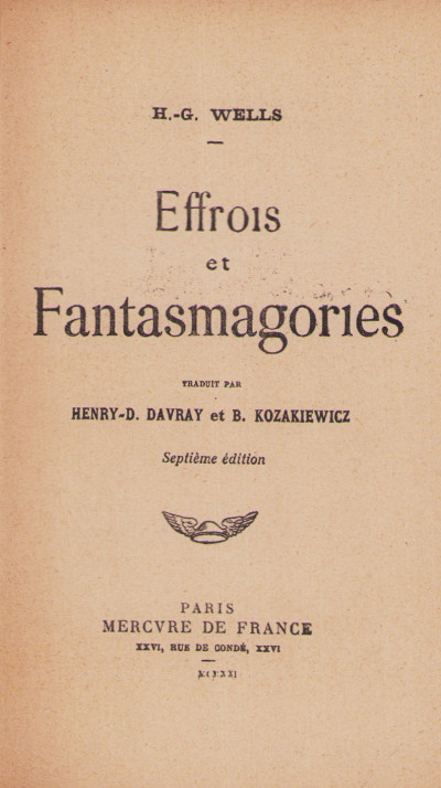 Effrois et fantasmagories. Traduit de l'anglais par Henry-D. Davray et B. Kozakiewicz. 