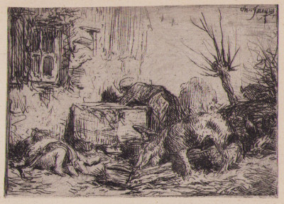 Tableaux rustiques. Le Cochon. Illustré de Quinze eaux-fortes par Charles Jacques, Henry Guérard, P. Fournier, Félix Oudart, Van Ryssel & Frédéric Régamey. 