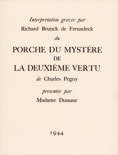 Interprétation gravée par Richard Brunck de Freundeck du Porche du mystère de la deuxième vertu de Charles Péguy, présentée par Madame Dussane. 