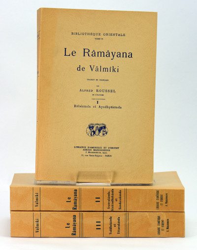 Le Râmâyana de Vâlmîki. Traduit en français par Alfred Roussel. I : Bâlakânda et Ayodhyâkânda. II : Aranyakânda, Kiskindhâkânda et Sundarakânda. III : Yuddhakânda et Uttarakânda. 