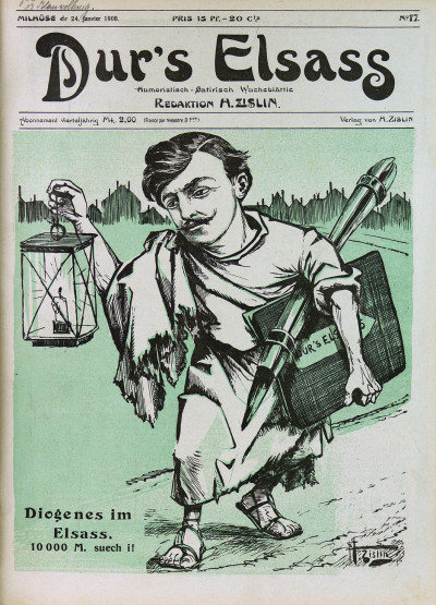 Dur's Elsass. Humoristisch-Sadirisch Wucheblättle [puis, à partir de 1910] : Politisch-Sadirisch Wucheblättle [puis, à partir du n°229, en 1913] : Politisch-Sadirisch Wucheblättle - À travers l'Alsace. 