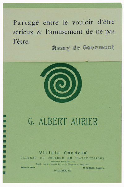 Viridis Candela. Cahiers du Collège de 'Pataphysique. Dossier 15 : Georges-Albert Aurier et Irénée. 