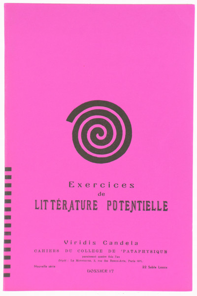 Viridis Candela. Cahiers du Collège de 'Pataphysique. Dossier 17 : Exercices de littérature potentielle. 